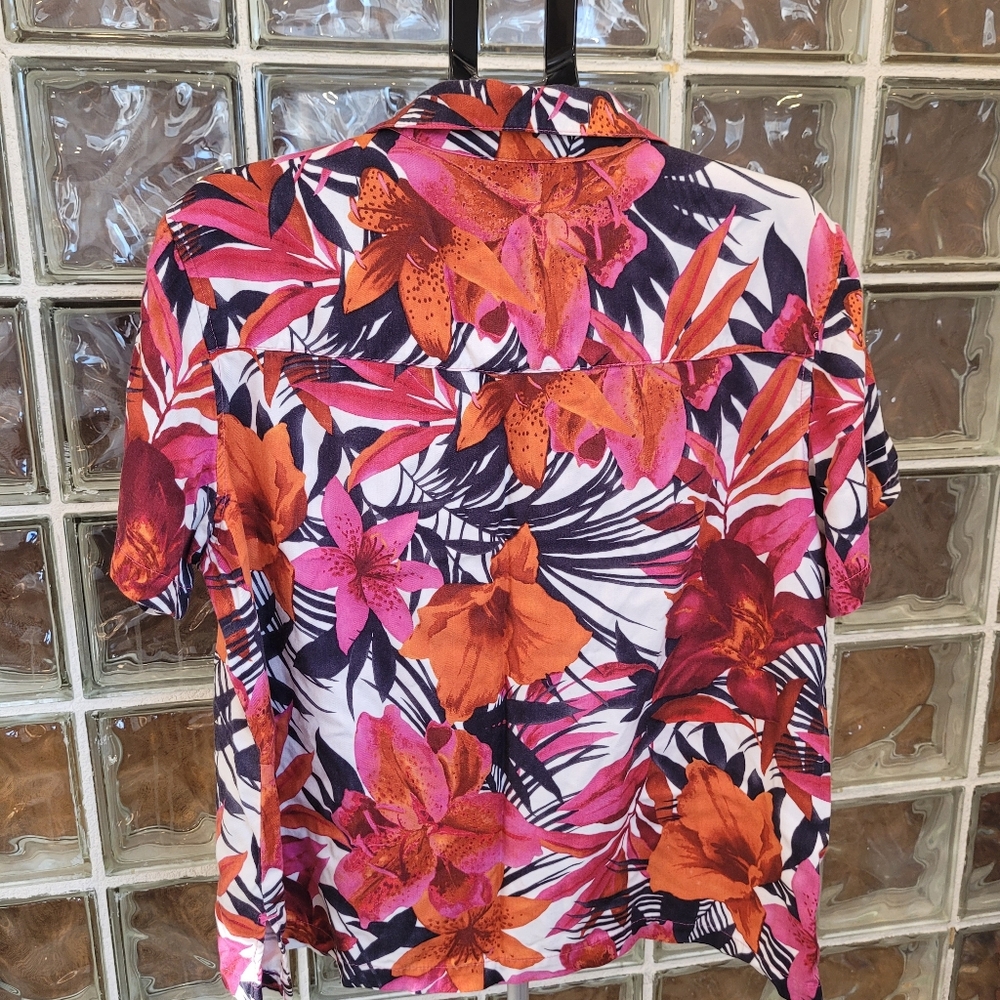 Caribbean Joe Womens 2X Hawaiian Floral Button Shirt Tropical Rayon Blouse - Picture 5 of 5